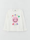 Crew Neck Printed Long Sleeve Girl T-shirt